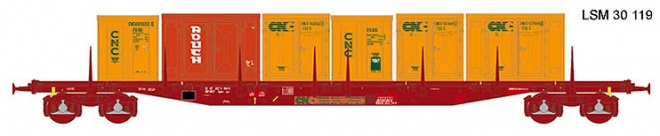 Container flat car type Sgss60-6 with 6 small containers "CNC" and "ROUCH"<br /><a href='images/pictures/LS_Models/30119.jpg' target='_blank'>Full size image</a>